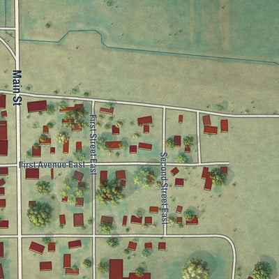 Close-up of the map of Lavina, Montana print showing street and building detail