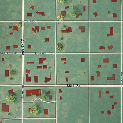 Close-up of the map of Hastings, Oklahoma print showing street and building detail
