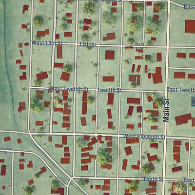 Close-up of the map of Bayard, Nebraska print showing street and building detail