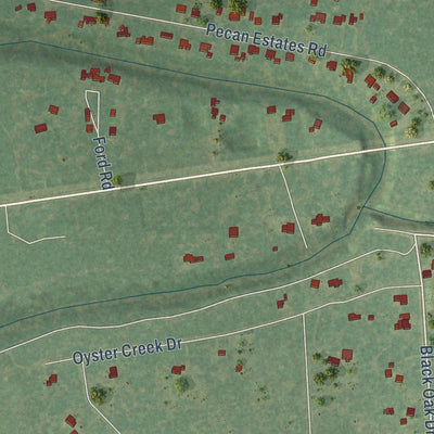 Close-up of the map of Bailey's Prairie, Texas print showing street and building detail