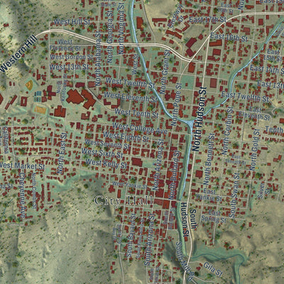 Close-up of the map of Silver City, New Mexico print showing street and building detail