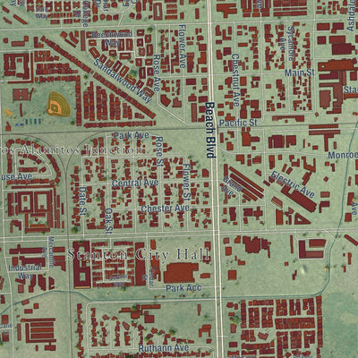 Close-up of the map of Stanton, California print showing street and building detail