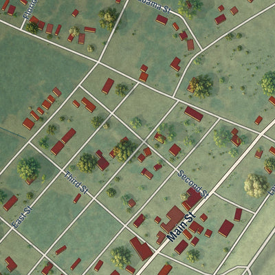 Close-up of the map of Waterproof, Louisiana print showing street and building detail