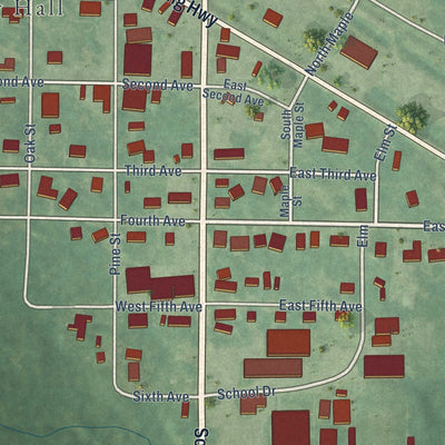 Close-up of the map of Strong, Arkansas print showing street and building detail