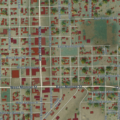 Close-up of the map of Burns, Oregon print showing street and building detail