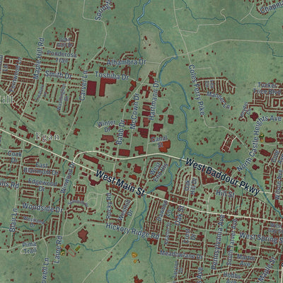 Close-up of the map of Lebanon, Tennessee print showing street and building detail