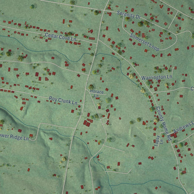 Close-up of the map of Olivet, Tennessee print showing street and building detail