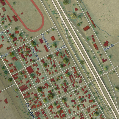 Close-up of the map of Deer Trail, Colorado print showing street and building detail