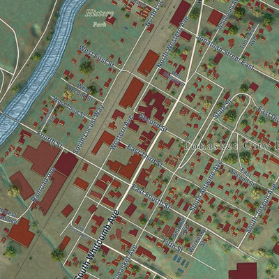 Close-up of the map of Tonasket, Washington print showing street and building detail