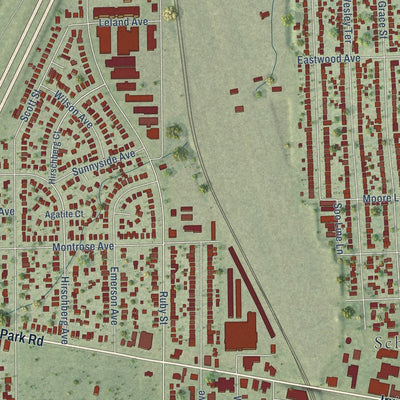 Close-up of the map of Schiller Park, Illinois print showing street and building detail