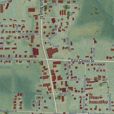 Close-up of the map of Cave City, Arkansas print showing street and building detail