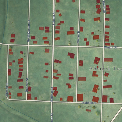 Close-up of the map of Ahmeek, Michigan print showing street and building detail
