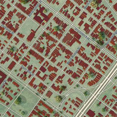 Close-up of the map of Sixth Ward - Treme - Lafitte, Louisiana print showing street and building detail