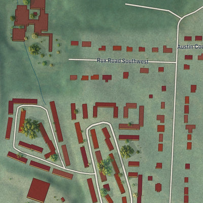 Close-up of the map of Kings Forest, Georgia print showing street and building detail