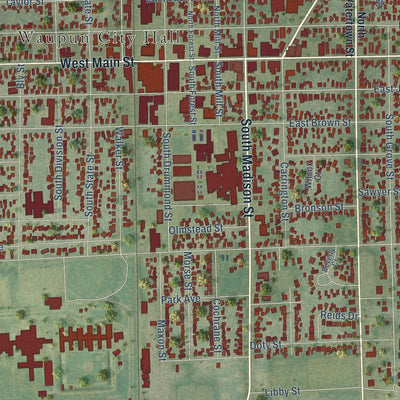 Close-up of the map of Waupun, Dodge County, Wisconsin print showing street and building detail