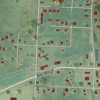 Close-up of the map of Calhoun, Missouri print showing street and building detail