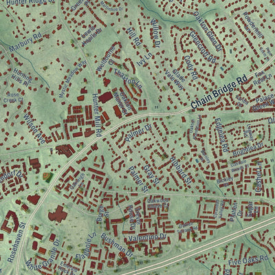 Close-up of the map of Oakton, Virginia print showing street and building detail