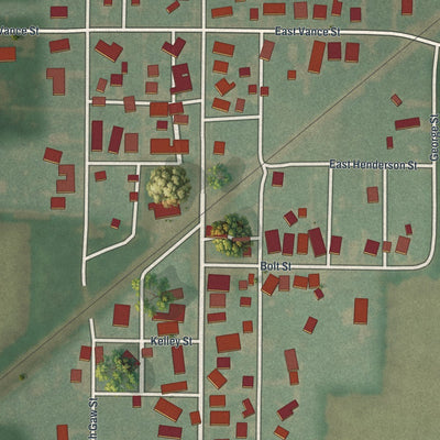 Close-up of the map of Rawson, Ohio print showing street and building detail