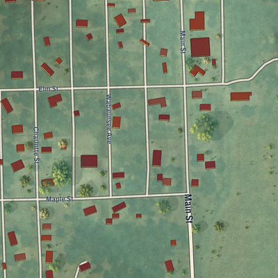 Close-up of the map of Harveyville, Kansas print showing street and building detail
