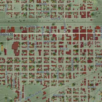 Close-up of the map of Sidney, Nebraska print showing street and building detail