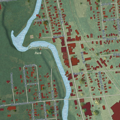 Close-up of the map of Croswell, Michigan print showing street and building detail