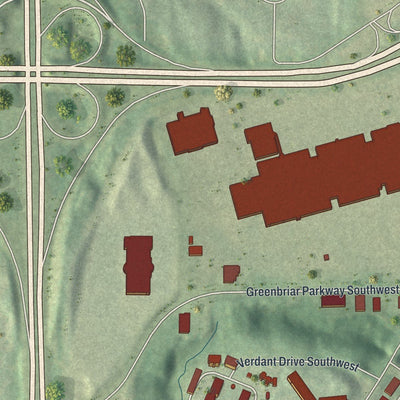Close-up of the map of Greenbriar, Georgia print showing street and building detail
