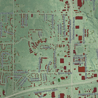 Close-up of the map of Baxter, Minnesota print showing street and building detail