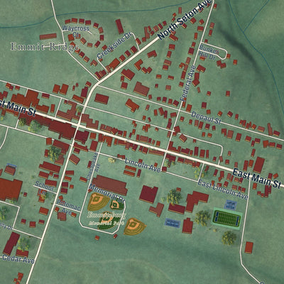 Close-up of the map of Emmitsburg, Maryland print showing street and building detail