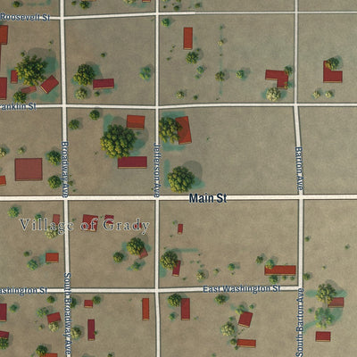 Close-up of the map of Grady, New Mexico print showing street and building detail