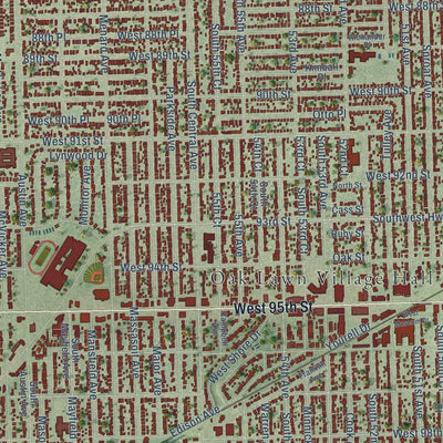Close-up of the map of Oak Lawn, Illinois print showing street and building detail