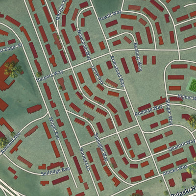 Close-up of the map of Armistead Gardens, Maryland print showing street and building detail