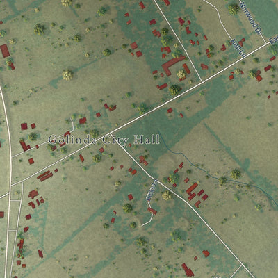 Close-up of the map of Golinda, Texas print showing street and building detail
