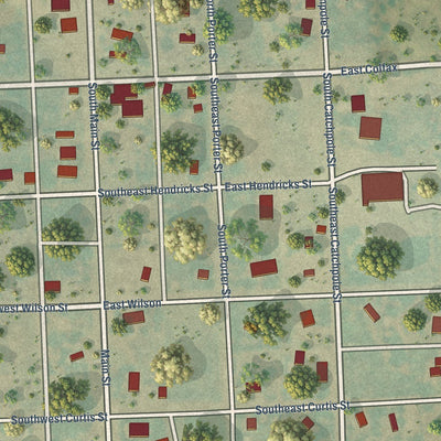 Close-up of the map of Eckley, Colorado print showing street and building detail