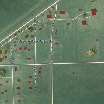 Close-up of the map of Brook Park, Minnesota print showing street and building detail
