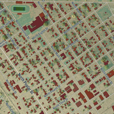 Close-up of the map of Stratford, Texas print showing street and building detail