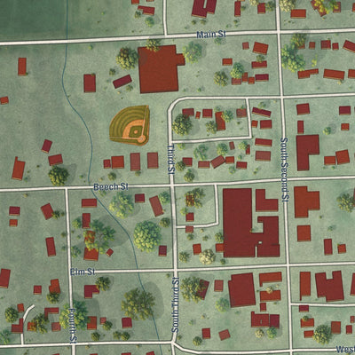 Close-up of the map of Ceresco, Nebraska print showing street and building detail