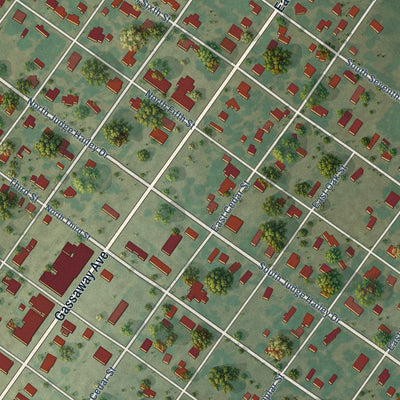 Close-up of the map of Lott, Texas print showing street and building detail