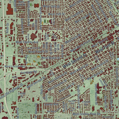 Close-up of the map of Grand Island, Nebraska print showing street and building detail
