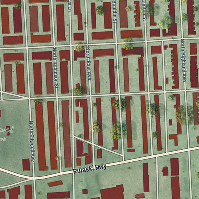 Close-up of the map of Ellwood Park-Monument, Maryland print showing street and building detail