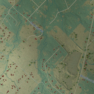 Close-up of the map of Poetry, Texas print showing street and building detail