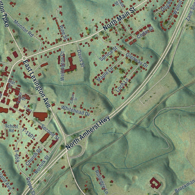 Close-up of the map of Amherst, Virginia print showing street and building detail