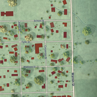 Close-up of the map of Byron, Nebraska print showing street and building detail