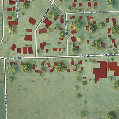 Close-up of the map of Reddick, Illinois print showing street and building detail