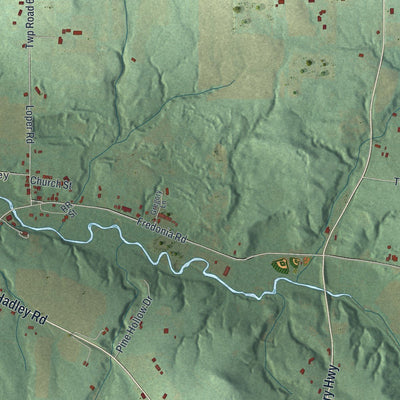 Close-up of the map of Perry, Mercer County, Pennsylvania print showing street and building detail
