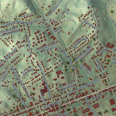 Close-up of the map of Abingdon, Virginia print showing street and building detail