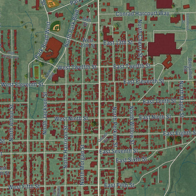 Close-up of the map of Rushville, Indiana print showing street and building detail