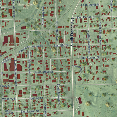 Close-up of the map of Sutton, Nebraska print showing street and building detail