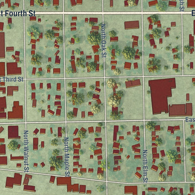 Close-up of the map of Ainsworth, Nebraska print showing street and building detail