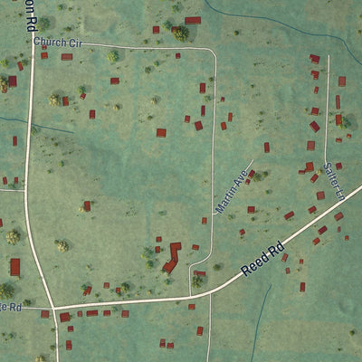 Close-up of the map of Wooster, Arkansas print showing street and building detail