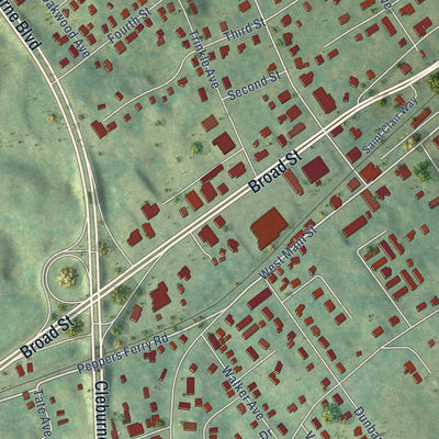 Close-up of the map of Dublin, Virginia print showing street and building detail
